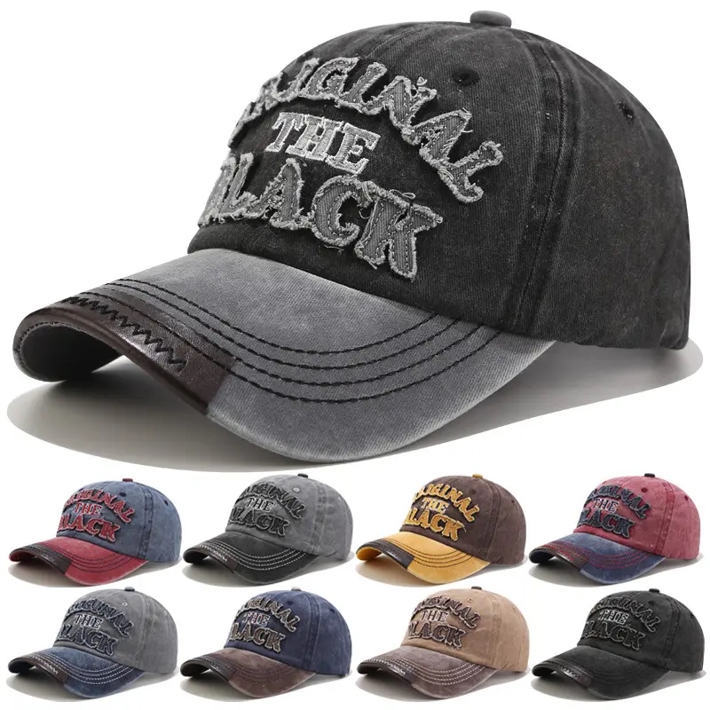 Λογότυπο OEM Custom Logo Men Women πλένονται δυσχεριασμένοι denim βαμβάκι βαμβάκι βαμβάκι μπέιζμπολ καπέλο vintage ρυθμιζόμενο καπέλο μπαμπά
