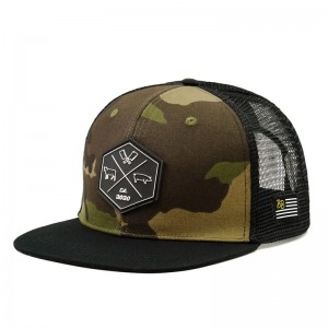 Χονδρική προσαρμοσμένη χιπ χοπί camo snapback πλέγμα κεντημένο λογότυπο patch έθιμο 6 πάνελ επίπεδη καπάκι φορτηγού και καπέλο φορτηγού και καπέλο