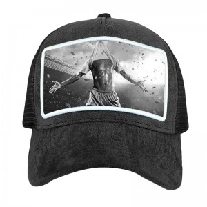 Χονδρική υψηλής ποιότητας πλέγμα έθιμο βελούδο φορτηγό καπάκι 5 πάνελ Custom Applique Patch κέντημα μαύρο βελούδο φορτηγό καπέλο