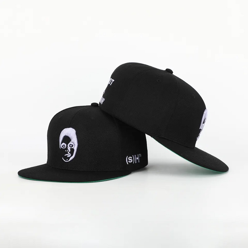 Προσαρμοσμένο 6 πάνελ μαύρη κλειστή πλάτη flex fit gorras καπάκι τοποθετημένο καπέλο 3D κέντημα λογότυπο πράσινη underbrim hip hop snapback καπάκι